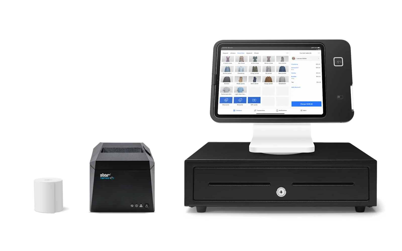 Square Stand retail kit with receipt printer and cash drawer