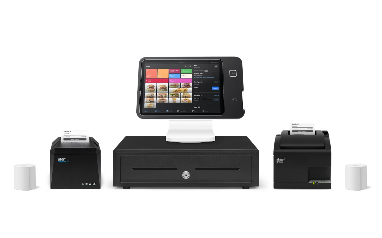 Square Stand restaurant kit with receipt printer, kitchen printer and cash drawer